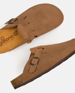 Mujer Yokono Zuecos|Sandalias Planas|Zapato Plano ZUECO-599 Marrón